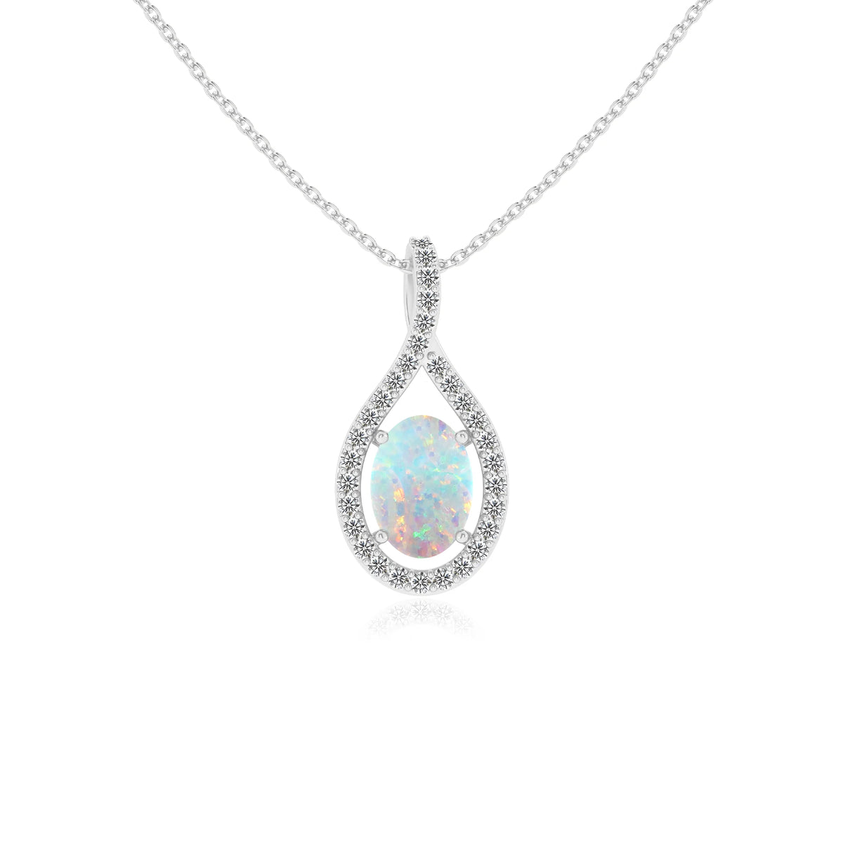 lab grown opal oval solitaire necklaces in platinum 