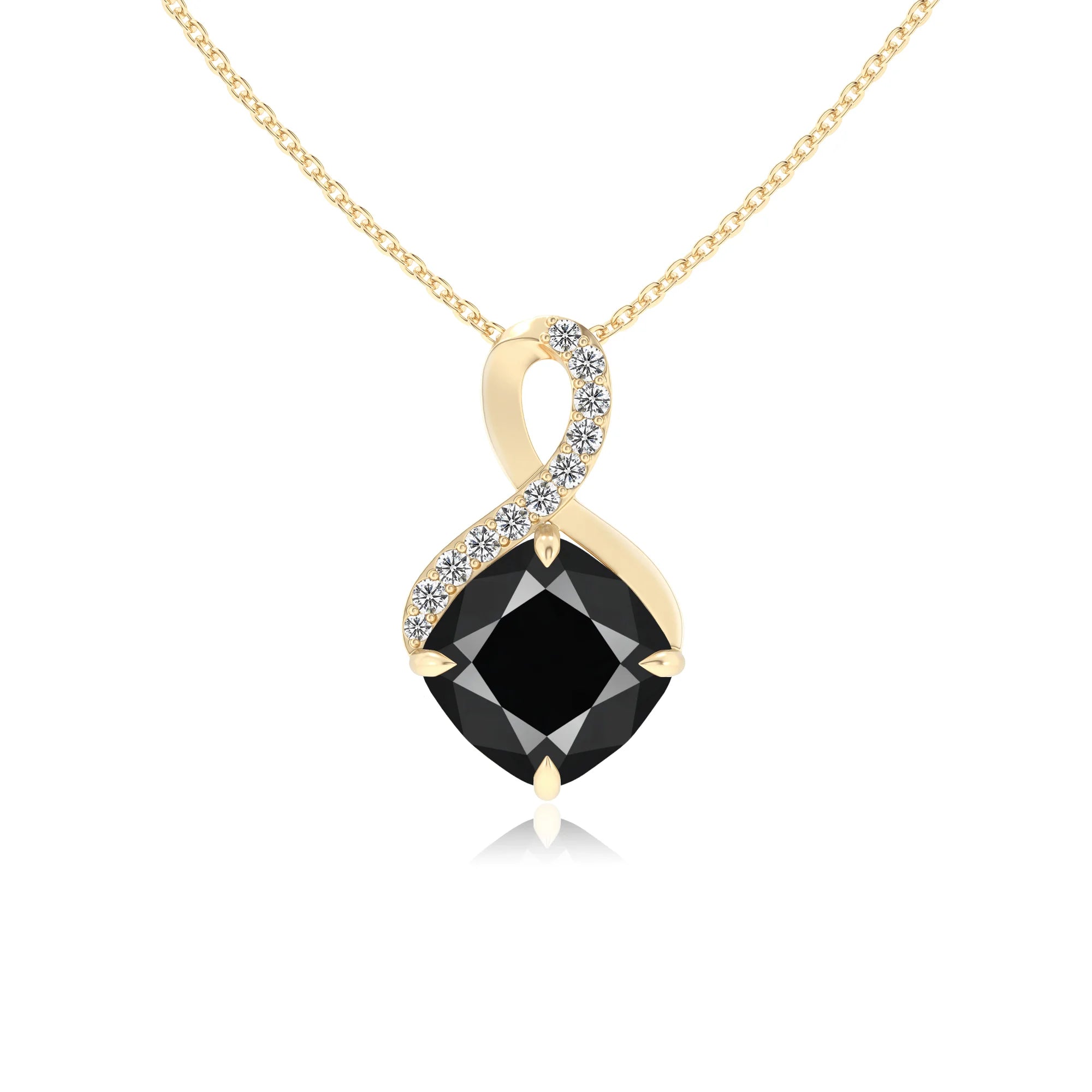 natural black-onyx cushion infinity necklaces in yellow gold 