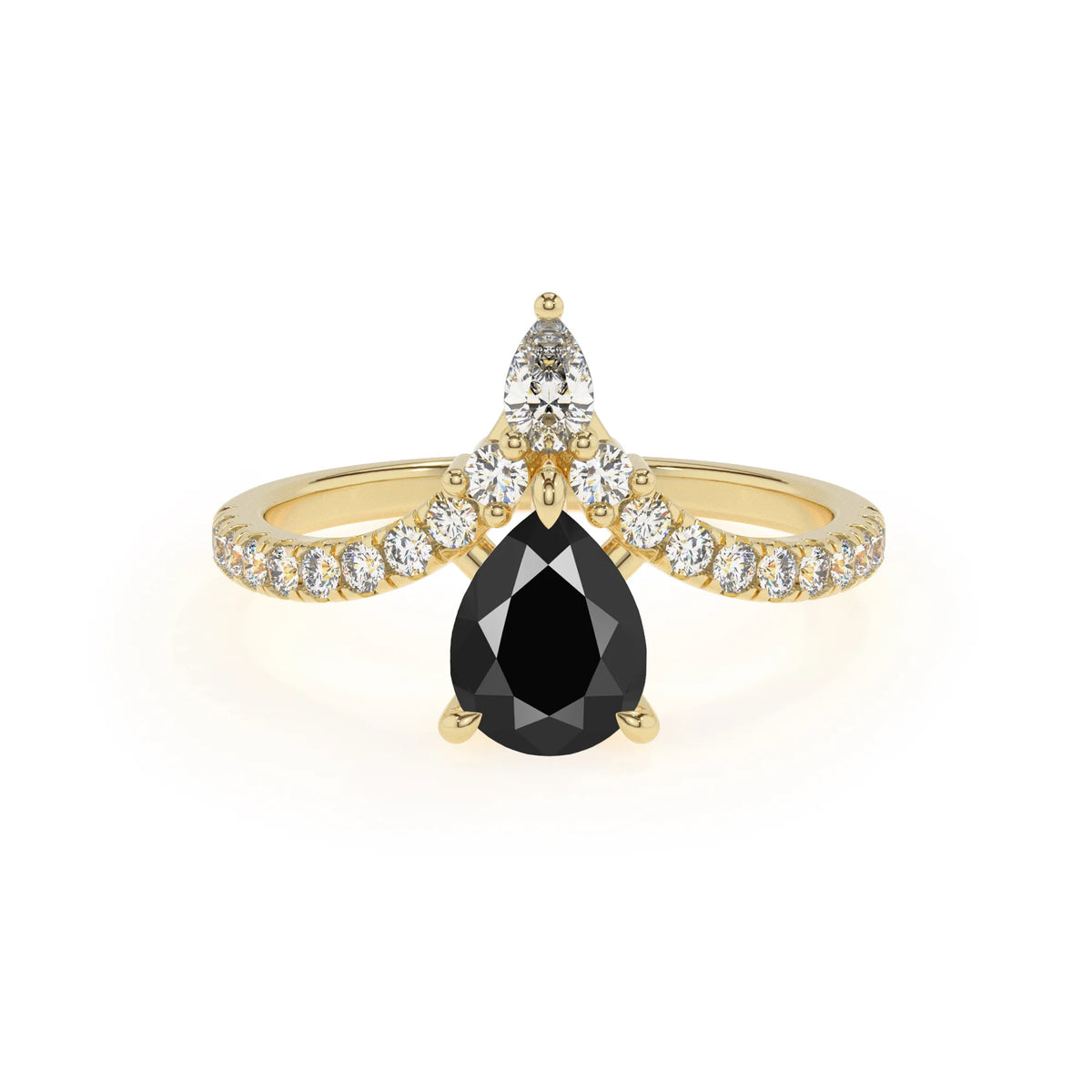 natural black-onyx pear solitaire rings in yellow gold 
