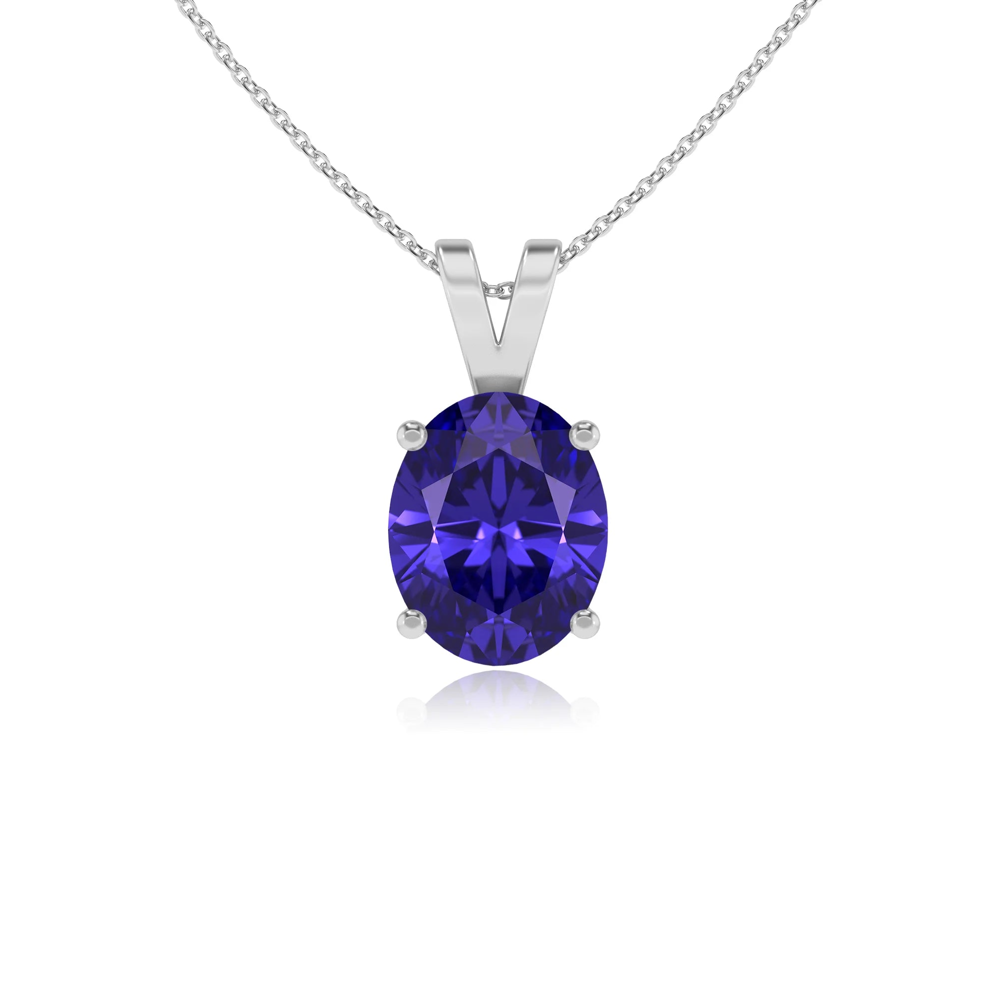lab grown tanzanite oval solitaire v-bale necklaces in platinum 