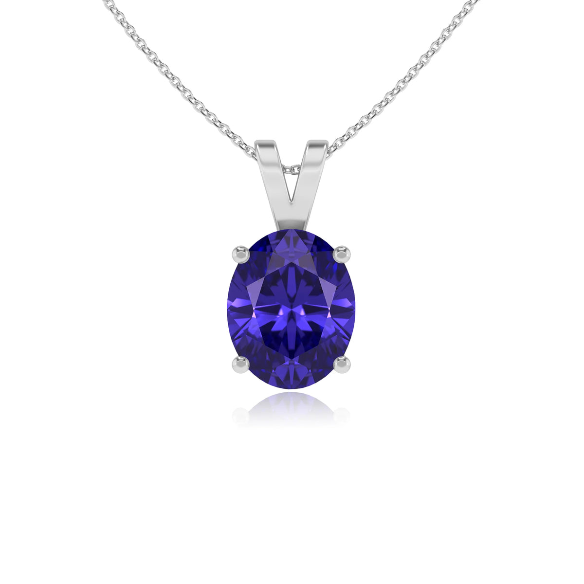 lab grown tanzanite oval solitaire v-bale necklaces in platinum 