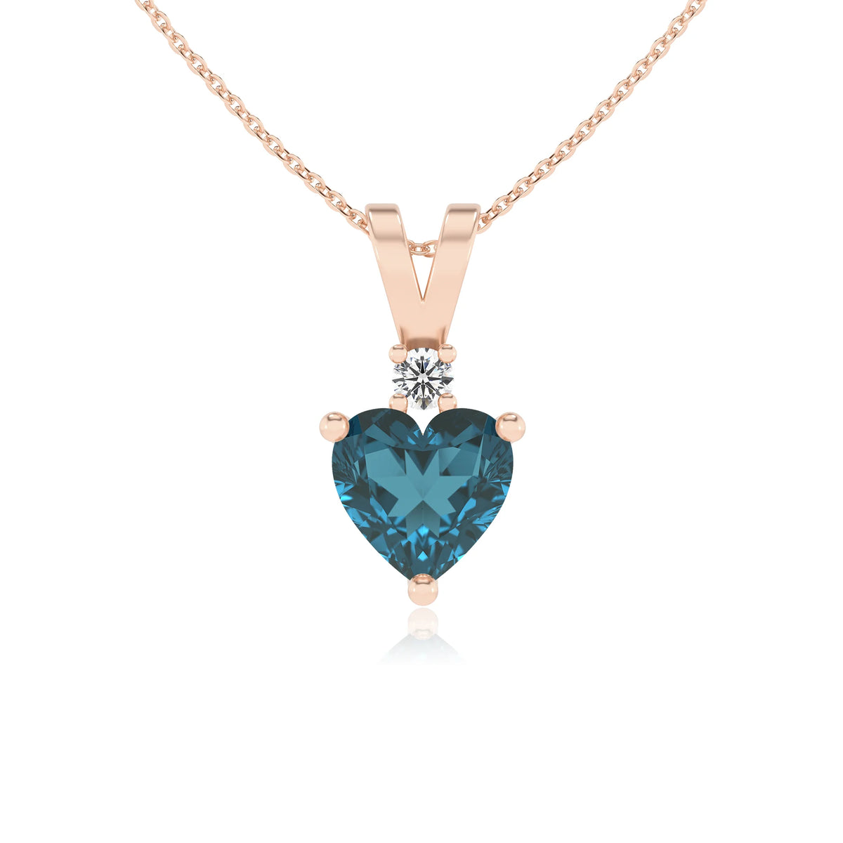 natural london-blue-topaz heart solitaire v-bale necklaces in rose gold 