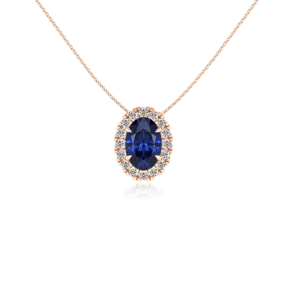lab grown blue sapphire oval solitaire necklaces in rose gold 
