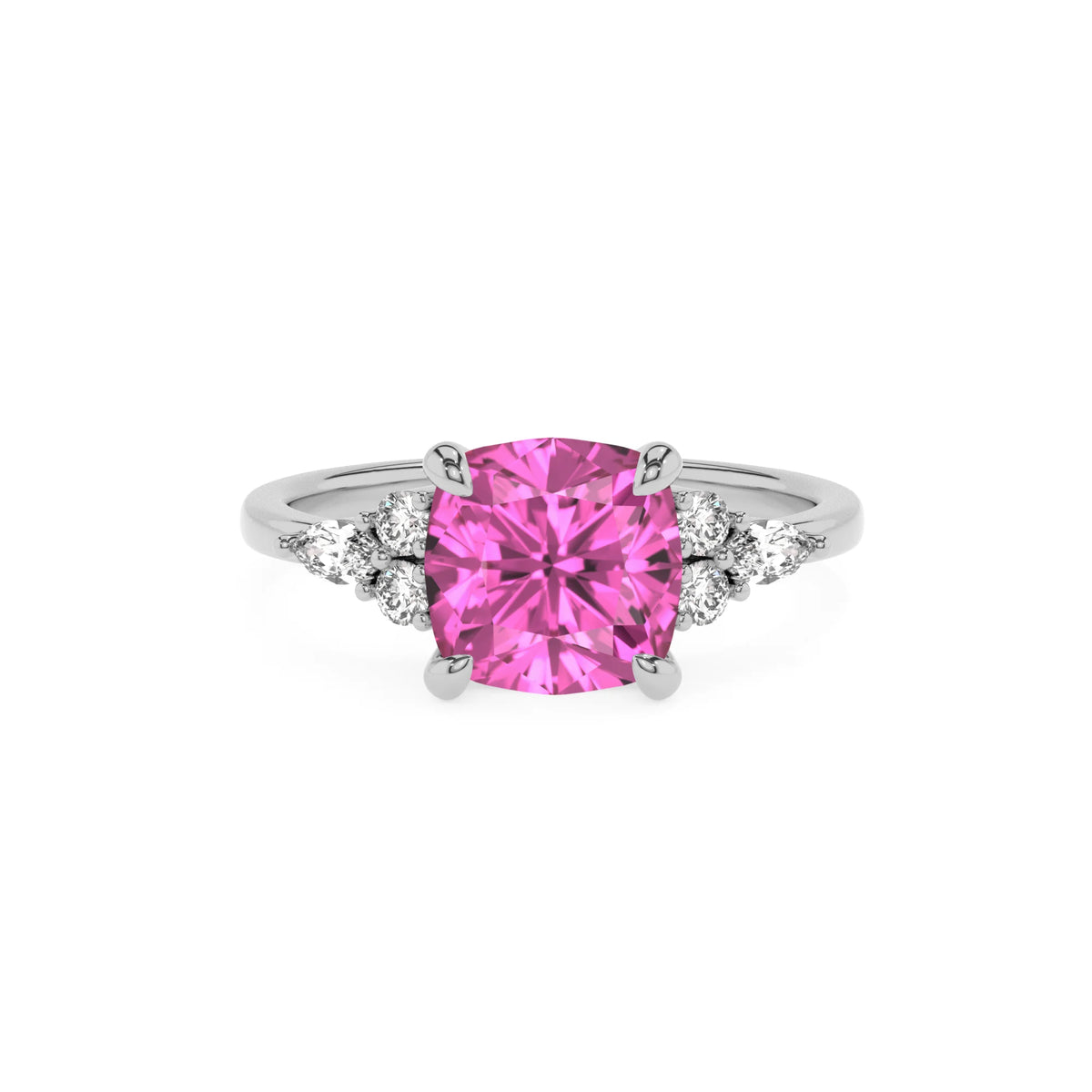 lab grown pink-sapphire cushion solitaire rings in white gold 