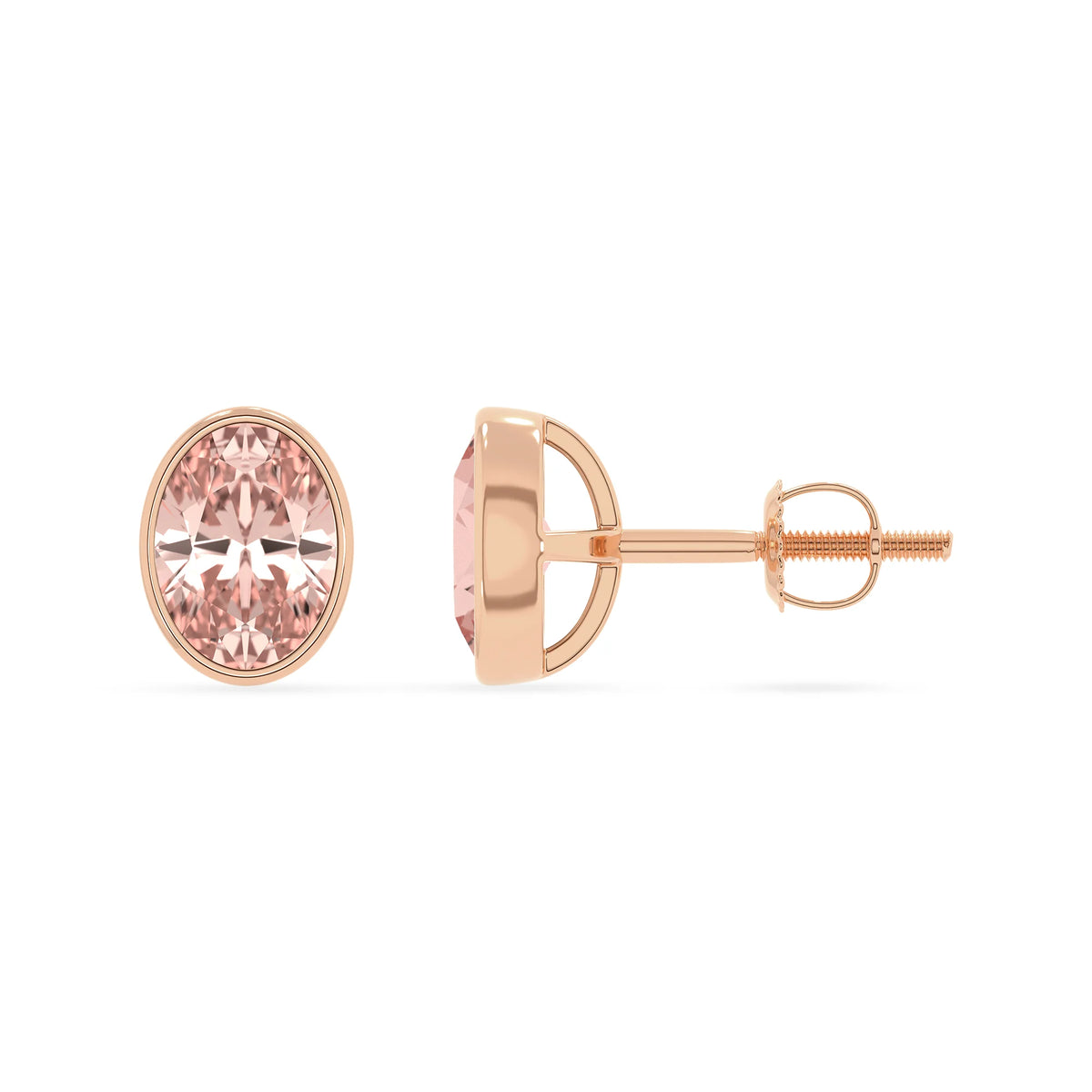 lab grown morganite oval stud earrings in rose gold 