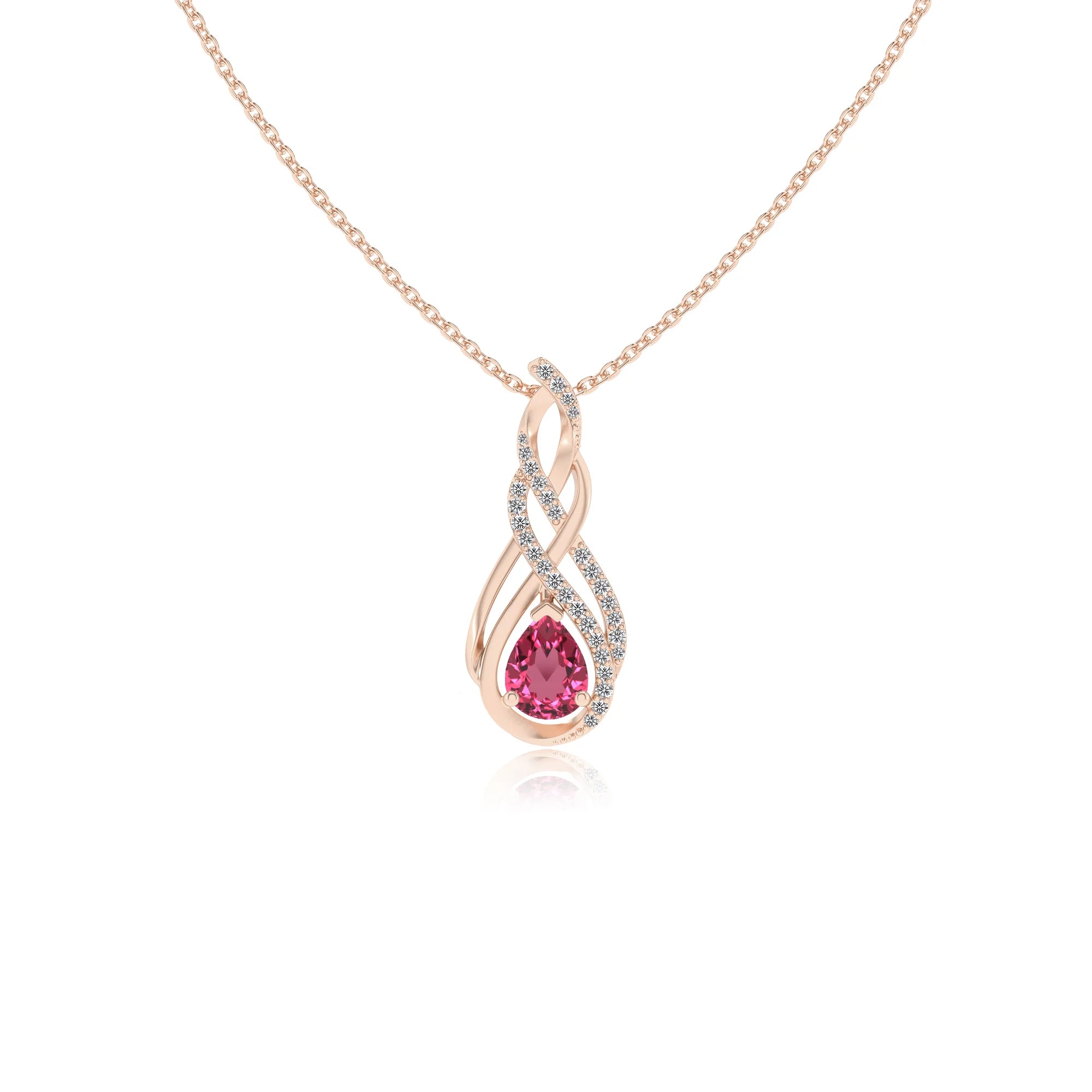 lab grown pink-tourmaline pear solitaire necklaces in rose gold 