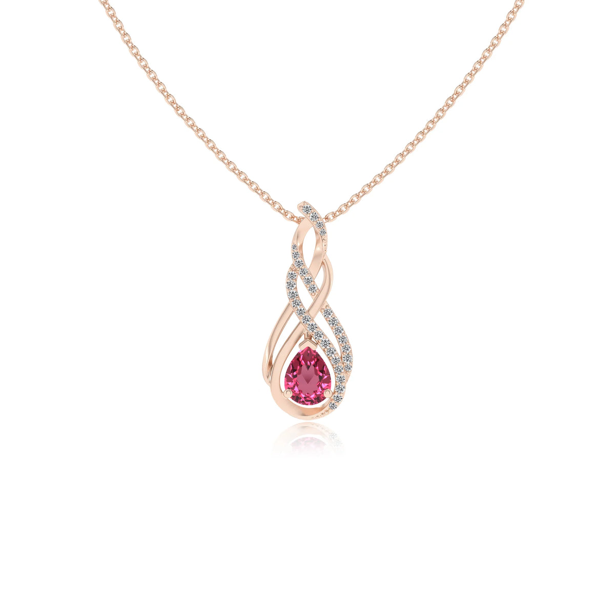 lab grown pink-tourmaline pear solitaire necklaces in rose gold 