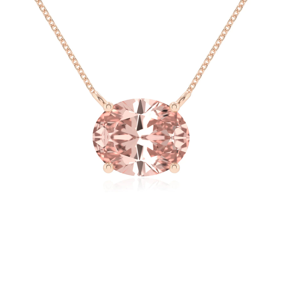 lab grown morganite oval solitaire necklaces in rose gold 