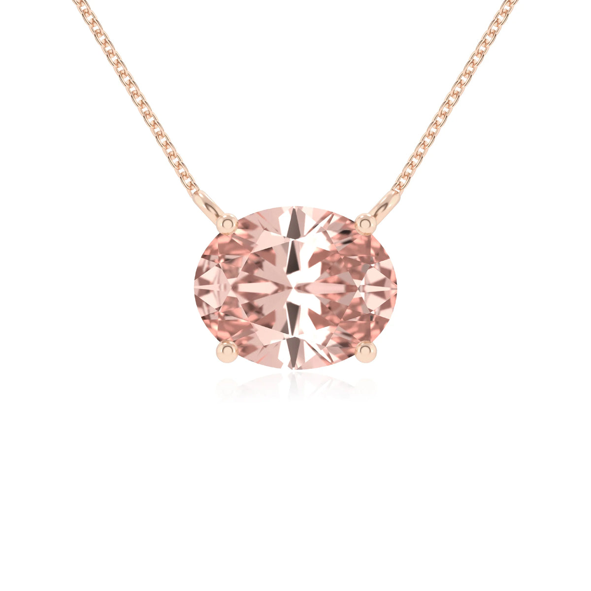 lab grown morganite oval solitaire necklaces in rose gold 
