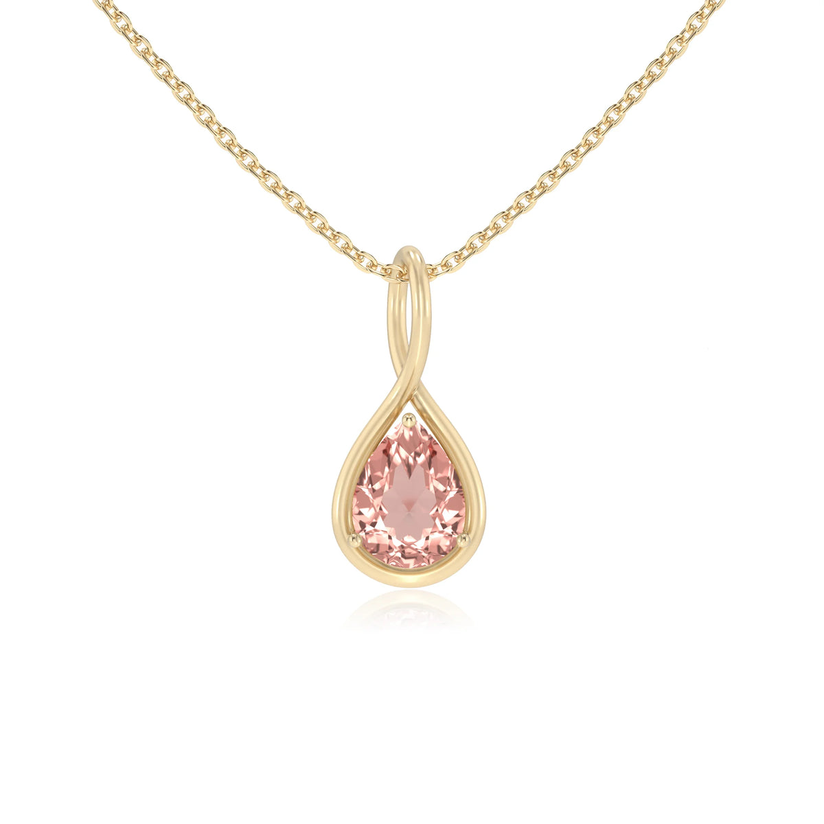 lab grown morganite pear solitaire necklaces in yellow gold 