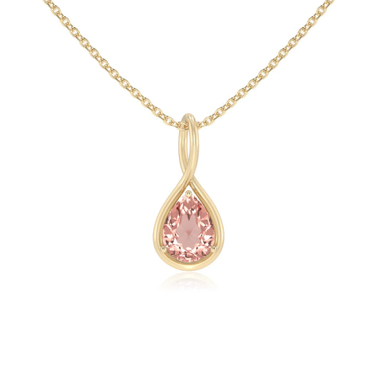 lab grown morganite pear solitaire necklaces in yellow gold 