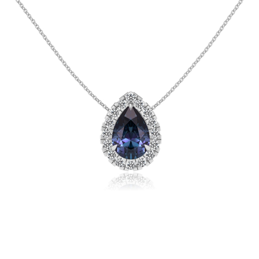 lab grown alexandrite pear solitaire necklaces in sterling silver 