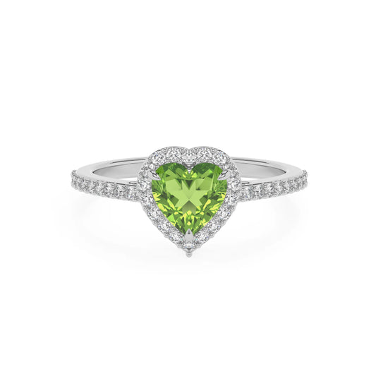 natural peridot heart solitaire rings in platinum 
