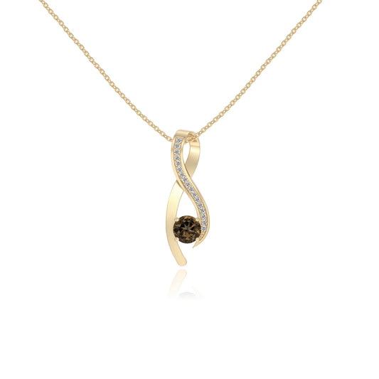 natural smoky-quartz round solitaire necklaces in yellow gold 