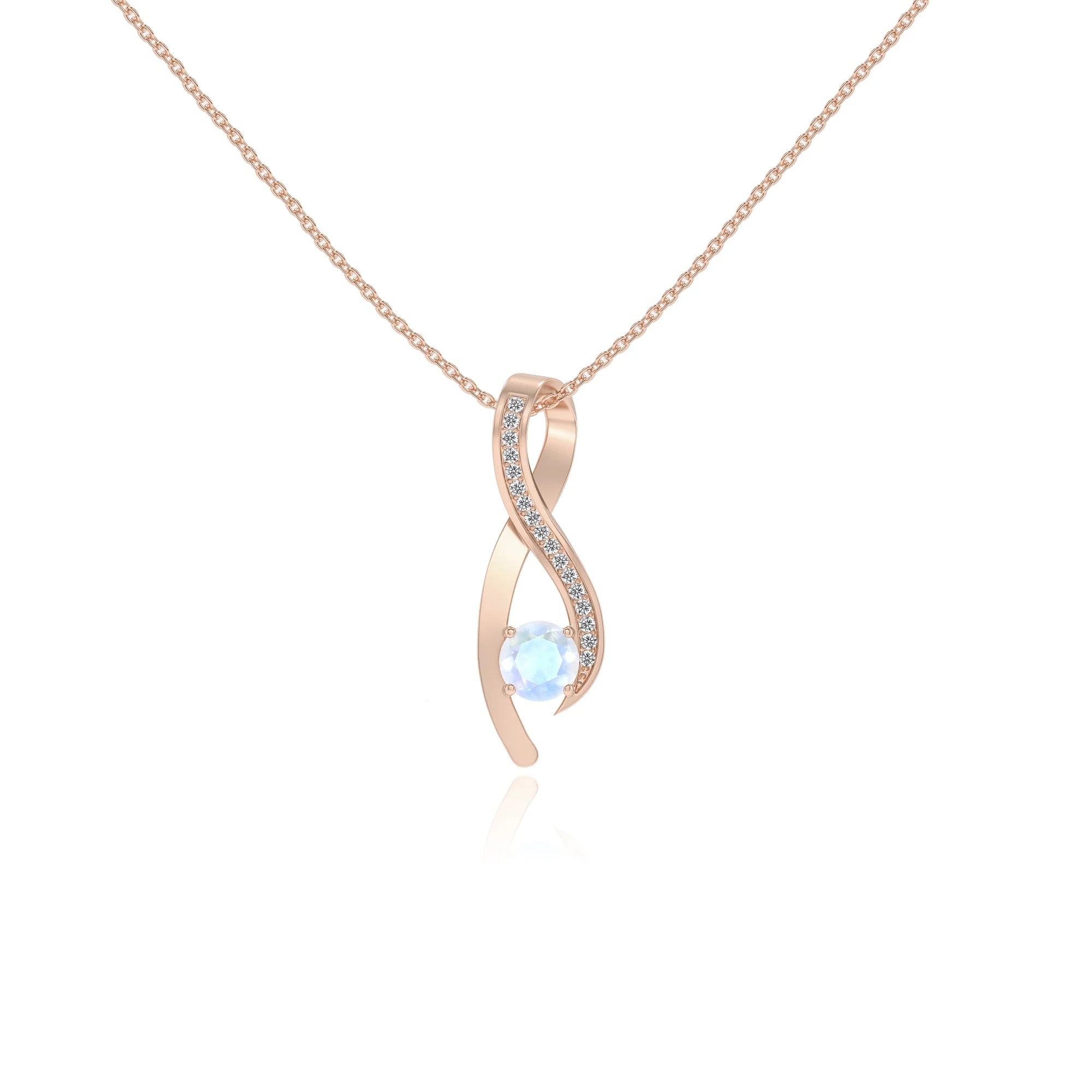 natural rainbow-moonstone round solitaire necklaces in rose gold 