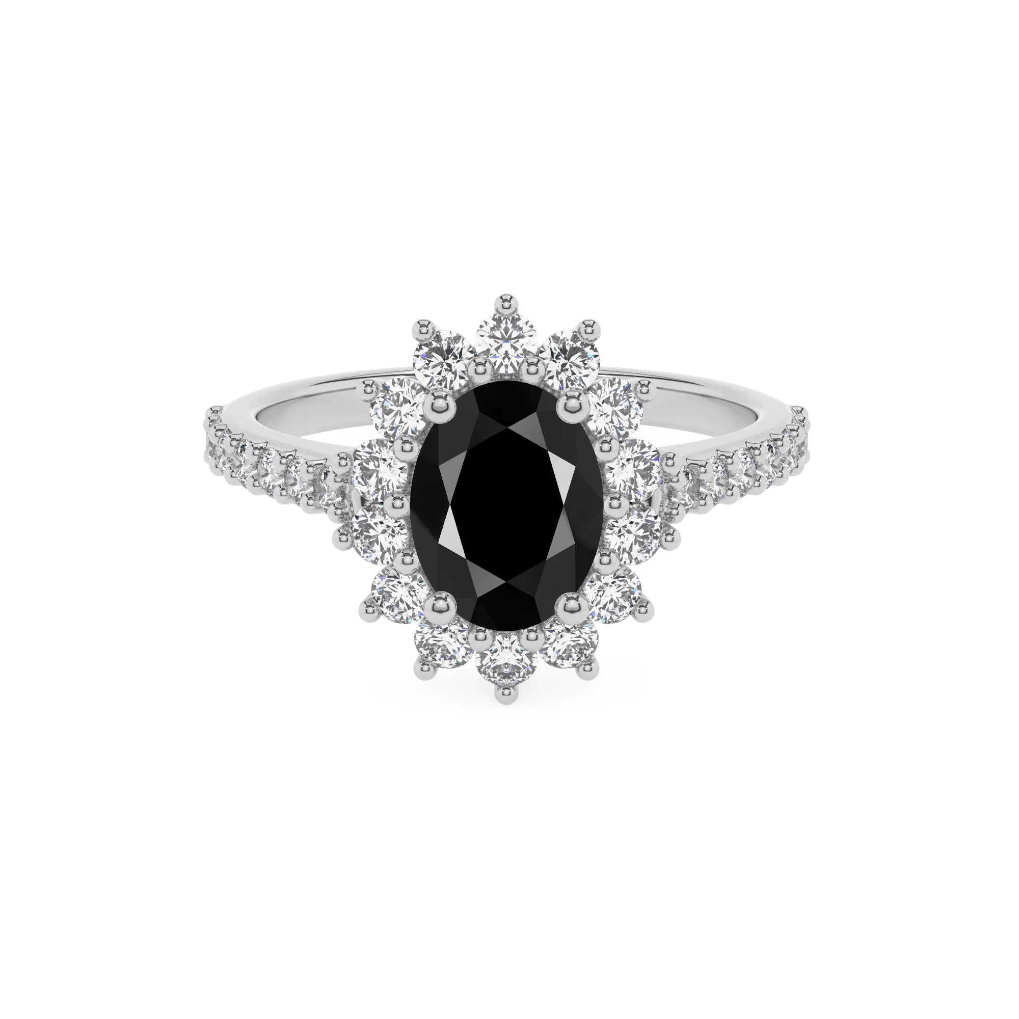 natural black-onyx oval solitaire rings in white gold 