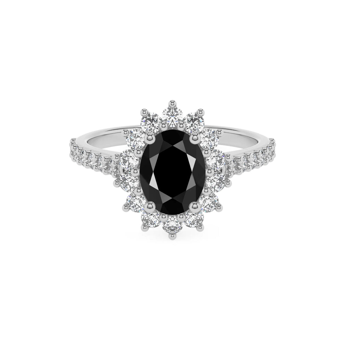 natural black-onyx oval solitaire rings in white gold 