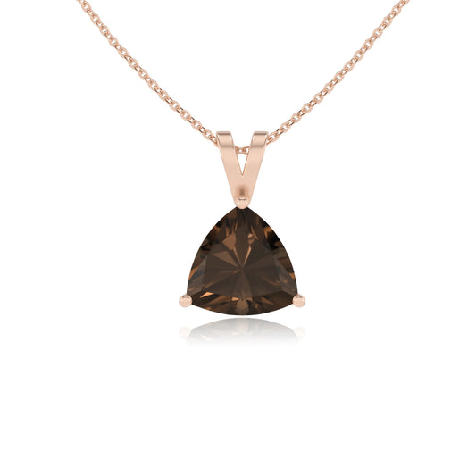 natural smoky-quartz trillion solitaire v-bale necklaces in rose gold 