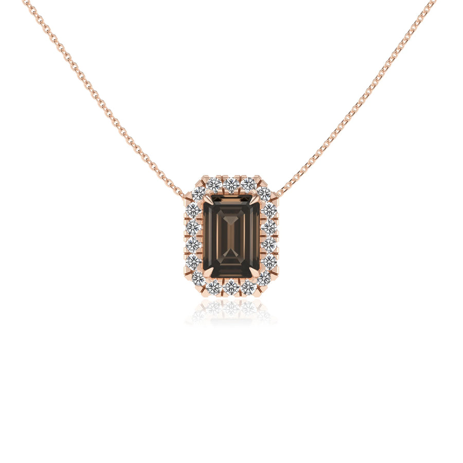 natural smoky quartz emerald cut solitaire necklaces in rose gold 