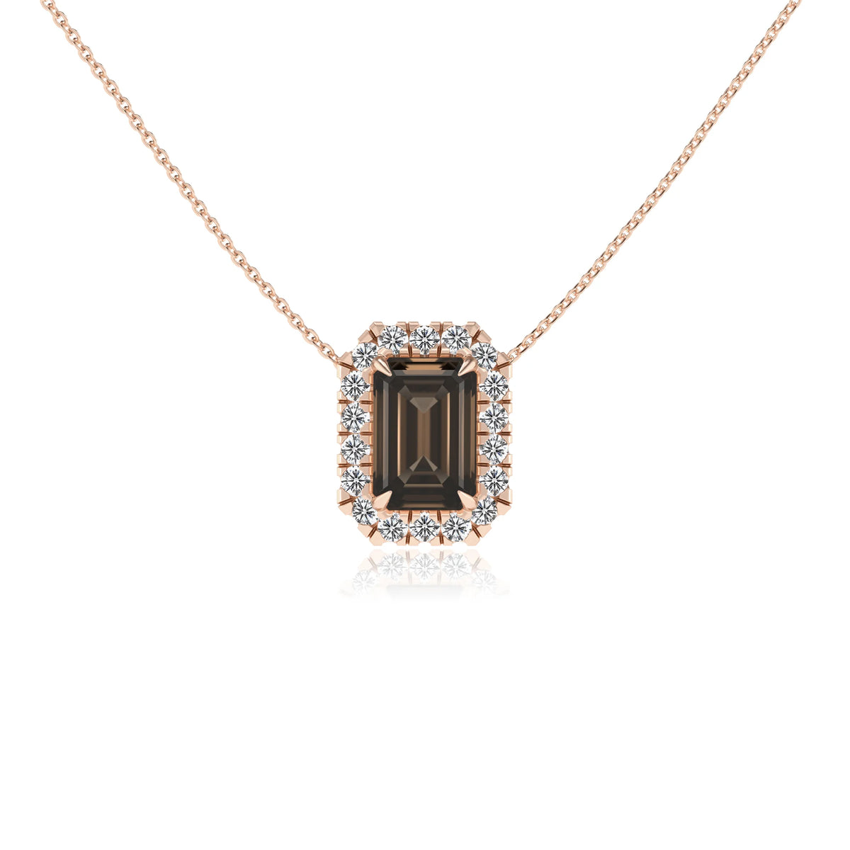 natural smoky quartz emerald cut solitaire necklaces in rose gold 