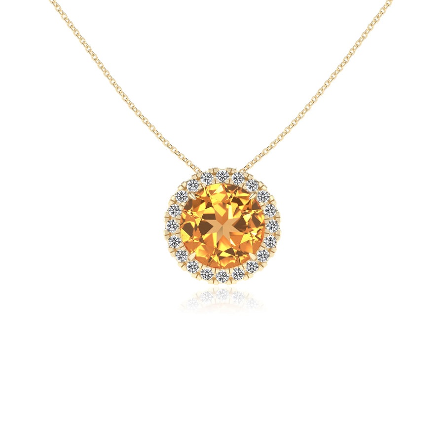 lab grown citrine round solitaire necklaces in yellow gold 
