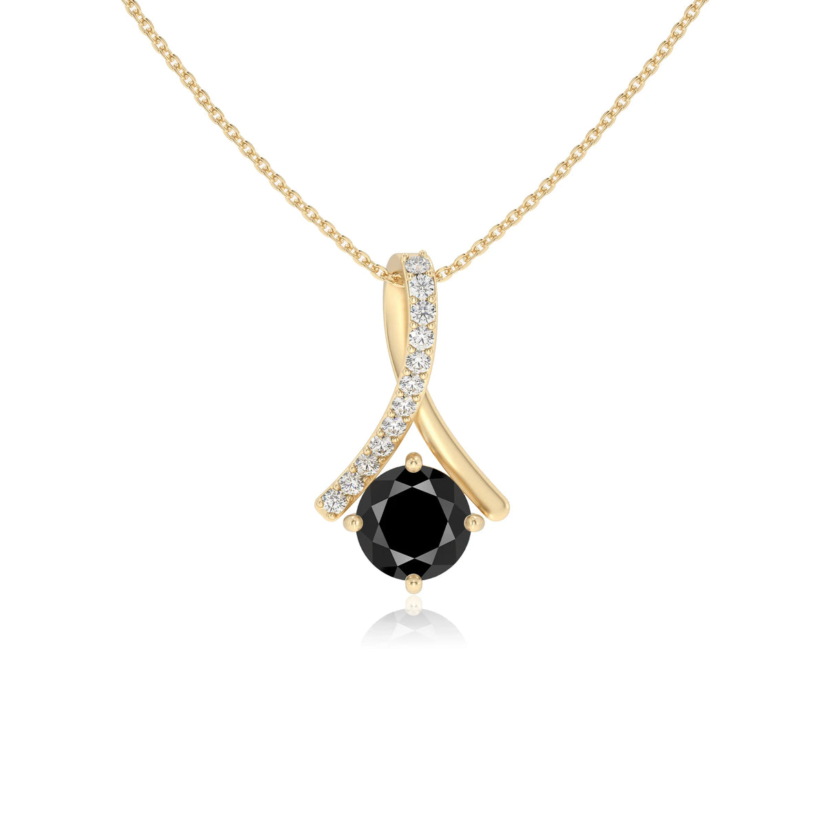 natural black-onyx round solitaire necklaces in yellow gold 