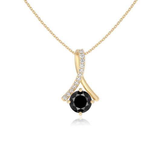 natural black-onyx round solitaire necklaces in yellow gold 
