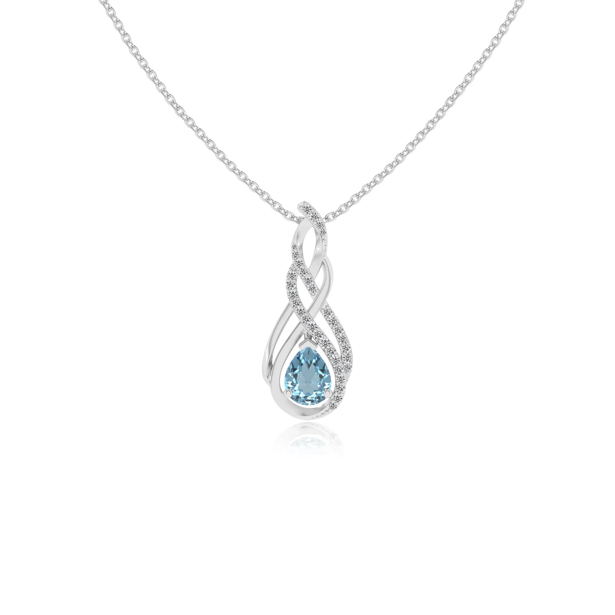 lab grown aquamarine pear solitaire necklaces in white gold 