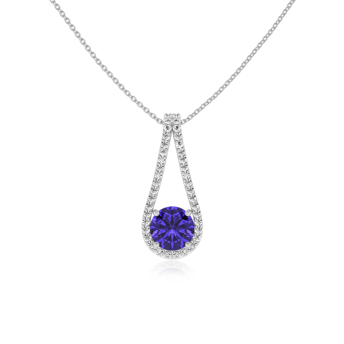 lab grown tanzanite round solitaire v-bale necklaces in platinum 