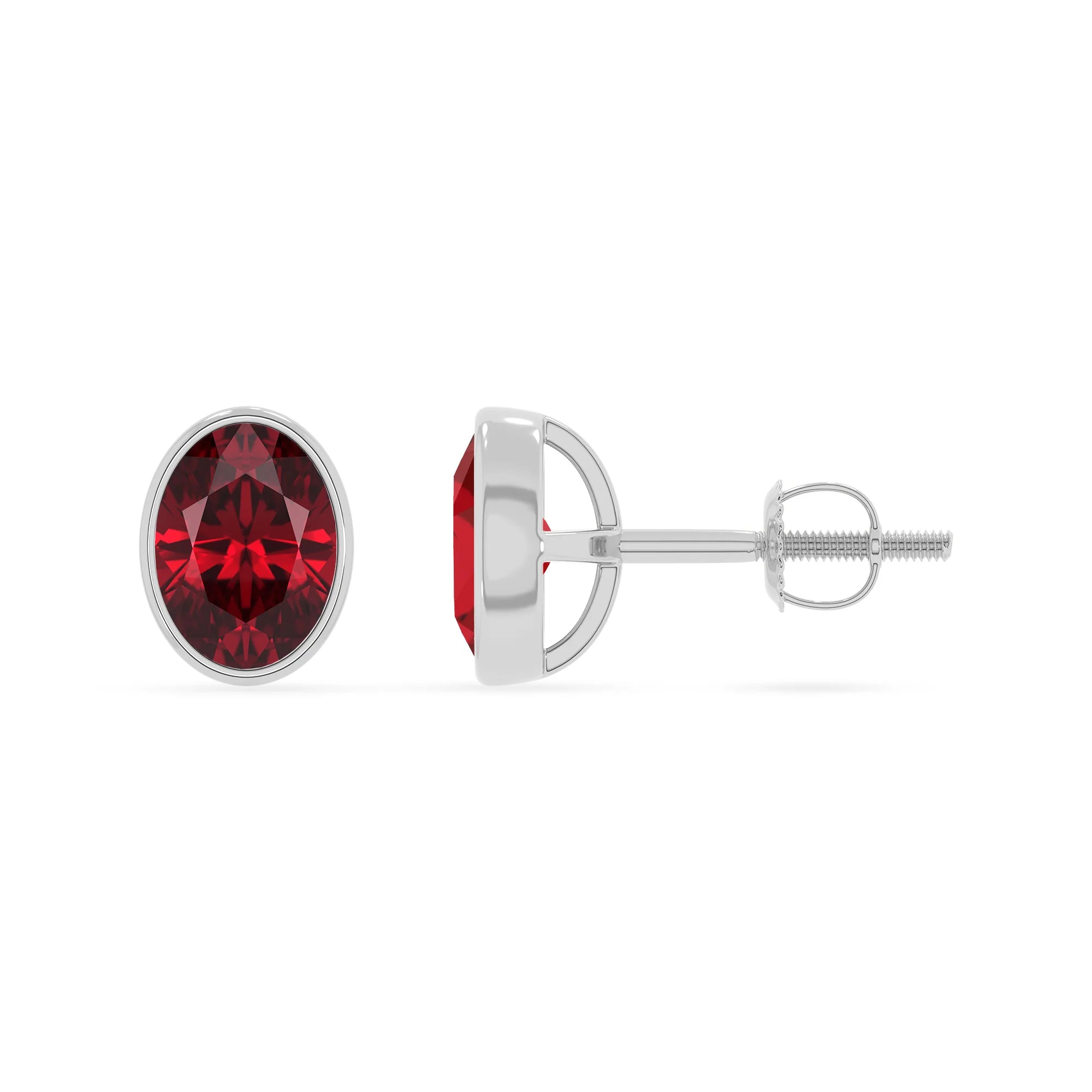 lab grown ruby oval stud earrings in white gold 