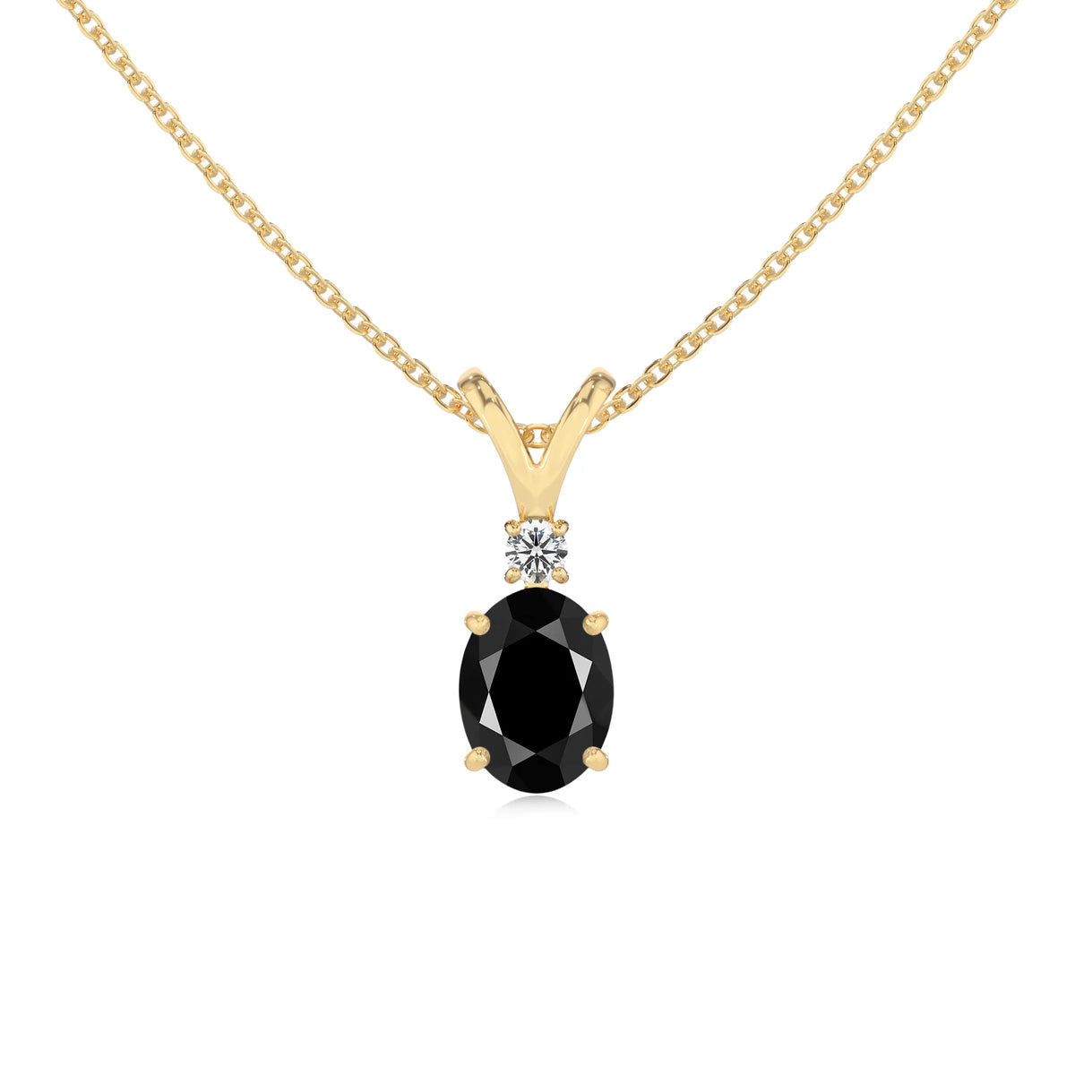 natural black-onyx oval solitaire v-bale necklaces in yellow gold 