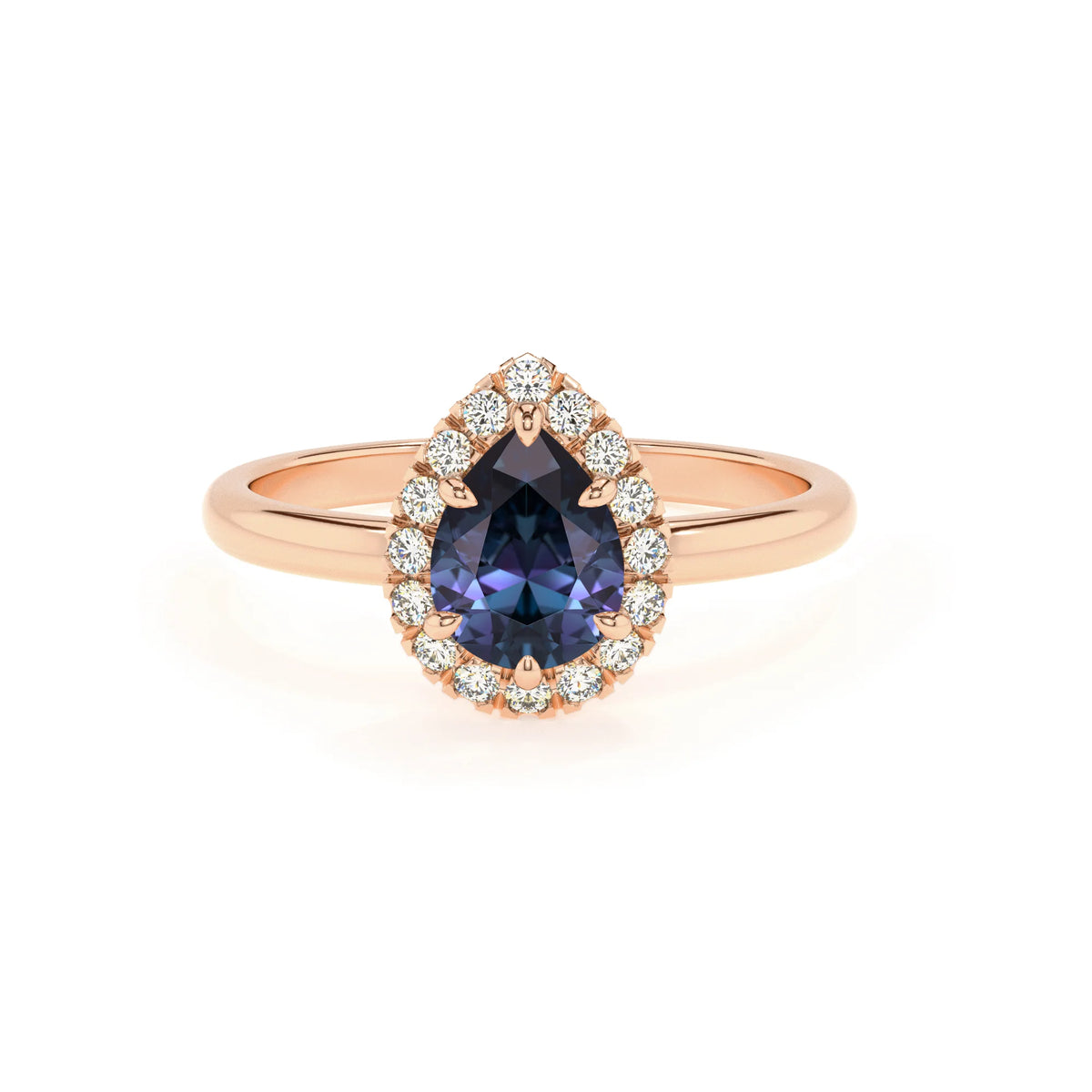 lab grown alexandrite pear solitaire rings in rose gold 