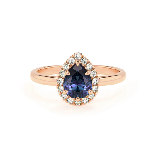 lab grown alexandrite pear solitaire rings in rose gold 