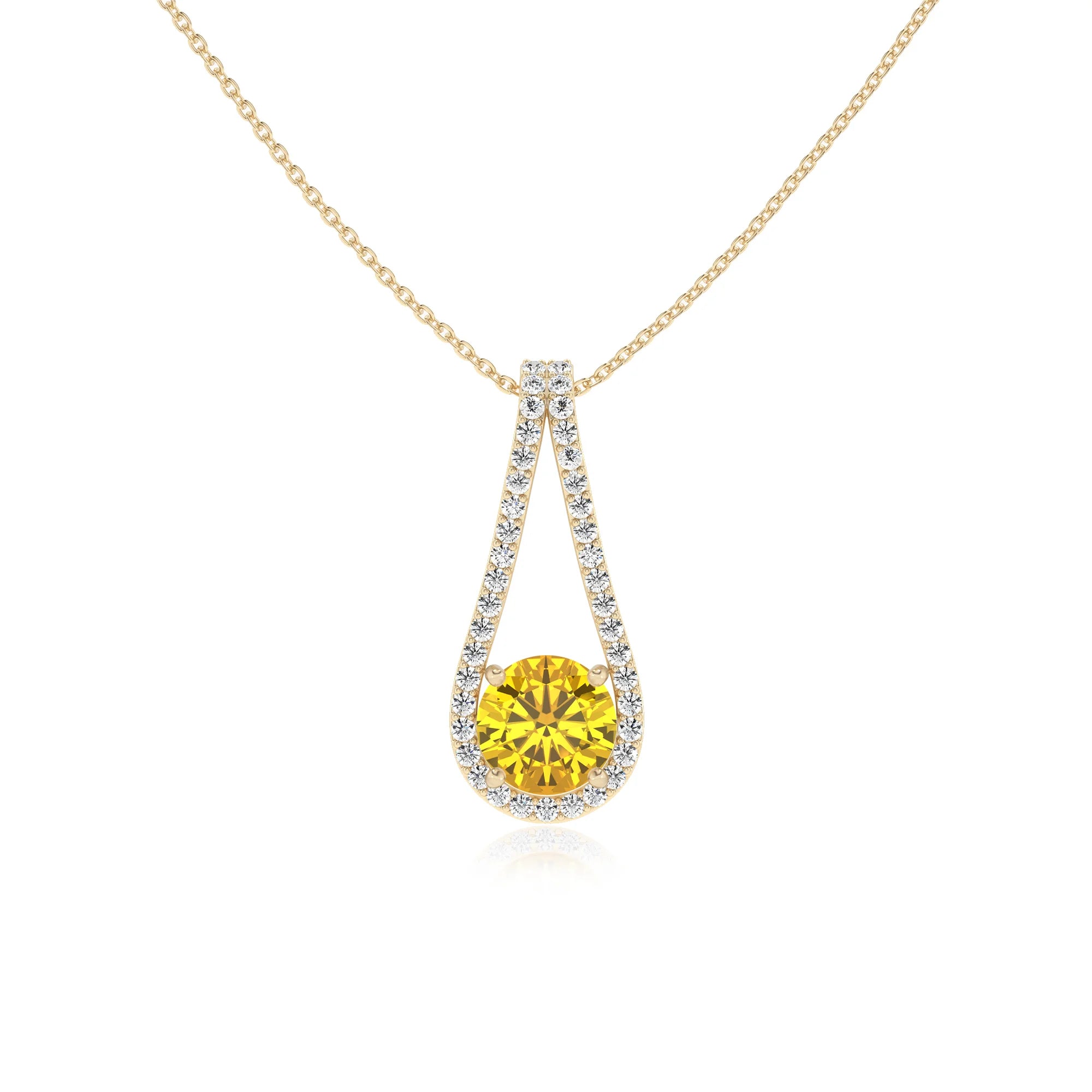 lab grown yellow-sapphire round solitaire v-bale necklaces in yellow gold 