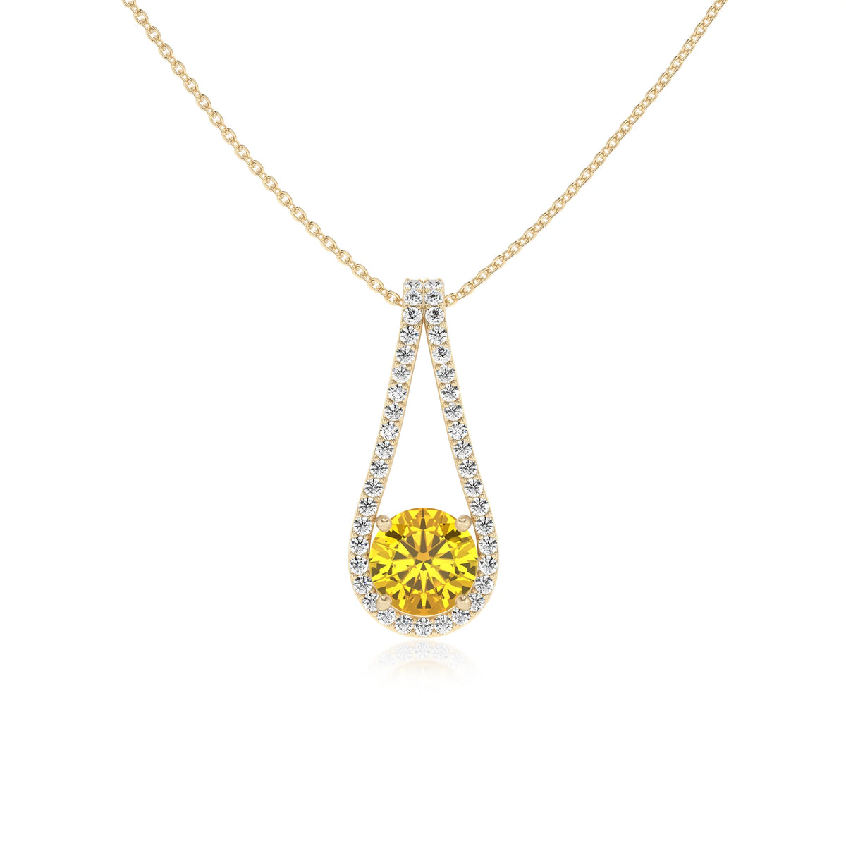 lab grown yellow-sapphire round solitaire v-bale necklaces in yellow gold 