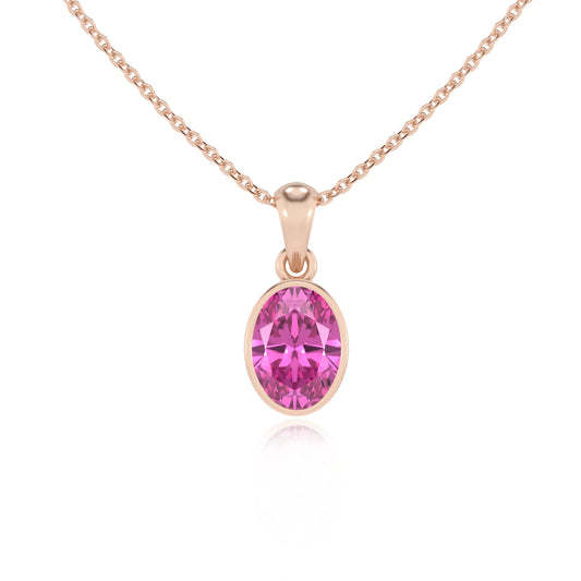 lab grown pink-sapphire oval solitaire necklaces in rose gold 