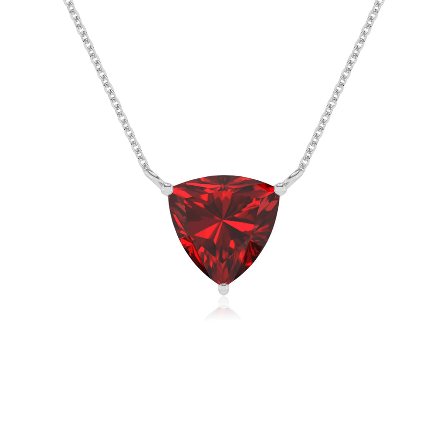 lab grown ruby trillion solitaire necklaces in white gold 