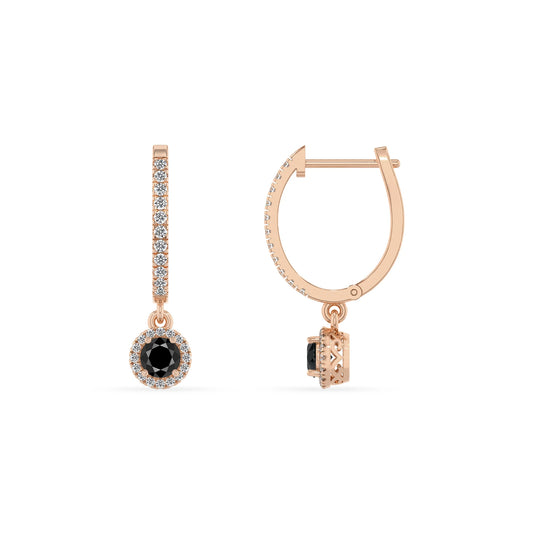 natural black onyx round drop earrings in rose gold 