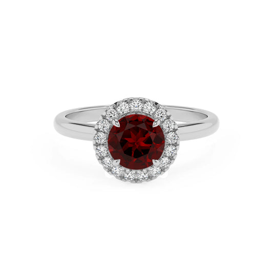 natural garnet round solitaire rings in sterling silver 