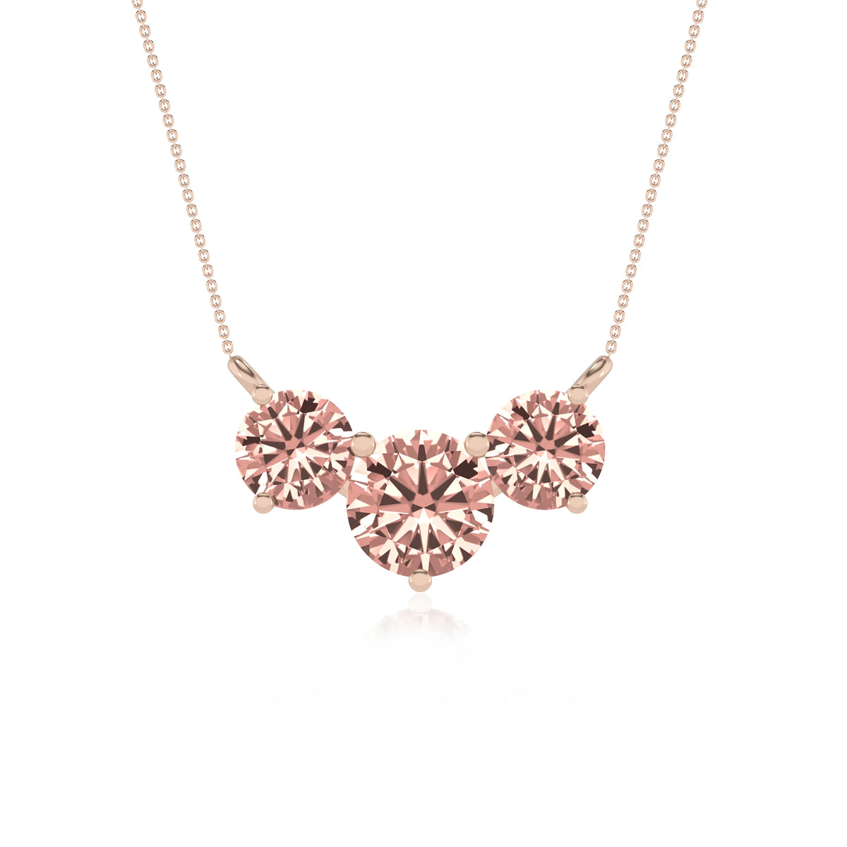 lab grown morganite round solitaire v-bale necklaces in rose gold 