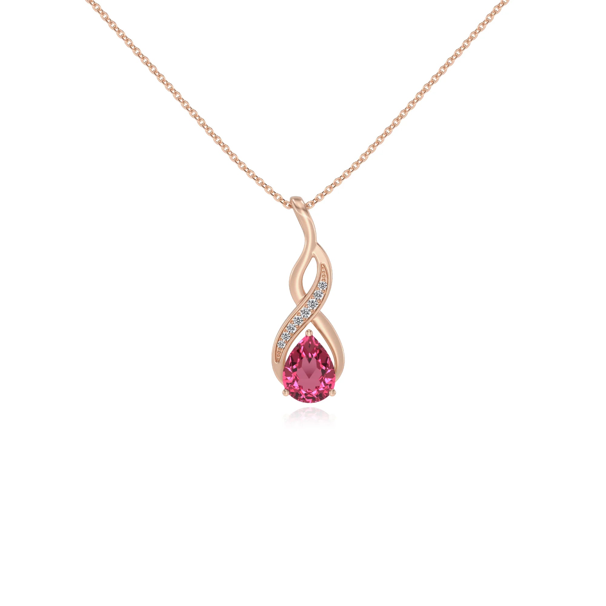 lab grown pink-tourmaline pear solitaire necklaces in rose gold 