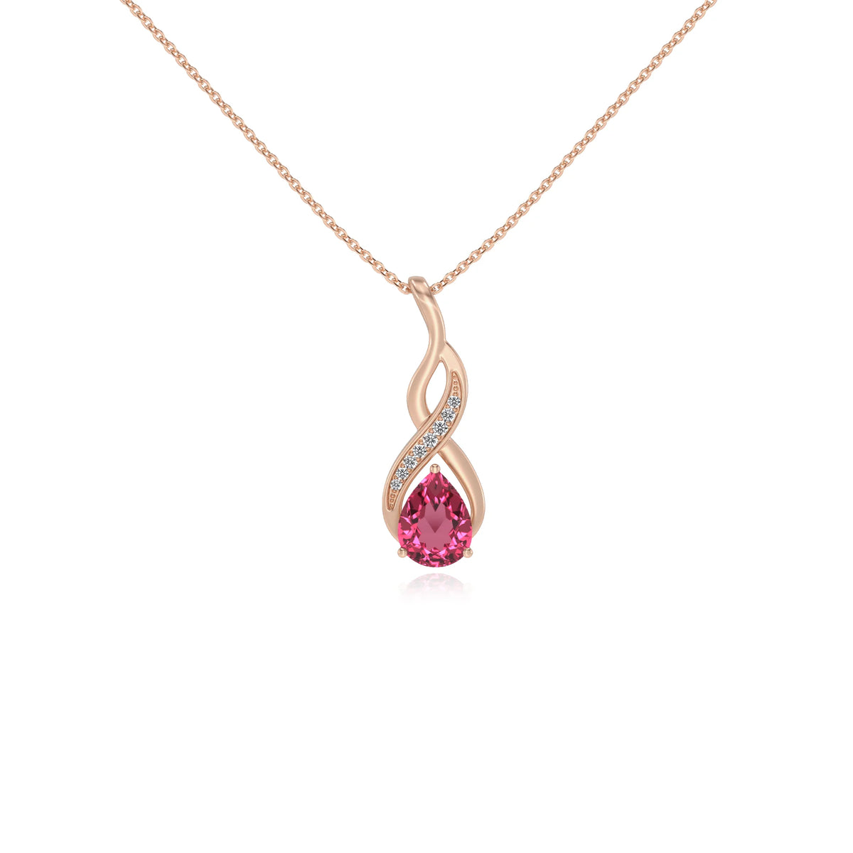 lab grown pink-tourmaline pear solitaire necklaces in rose gold 