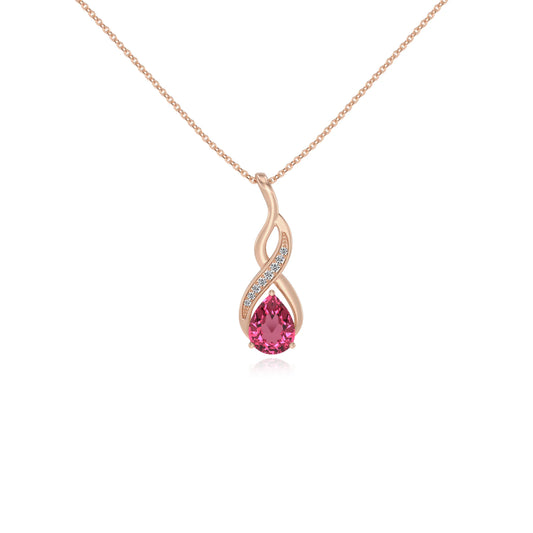 lab grown pink-tourmaline pear solitaire necklaces in rose gold 