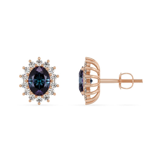 lab grown alexandrite oval stud earrings in rose gold 