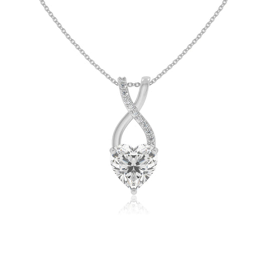 lab grown moissanite heart solitaire necklaces in white gold 