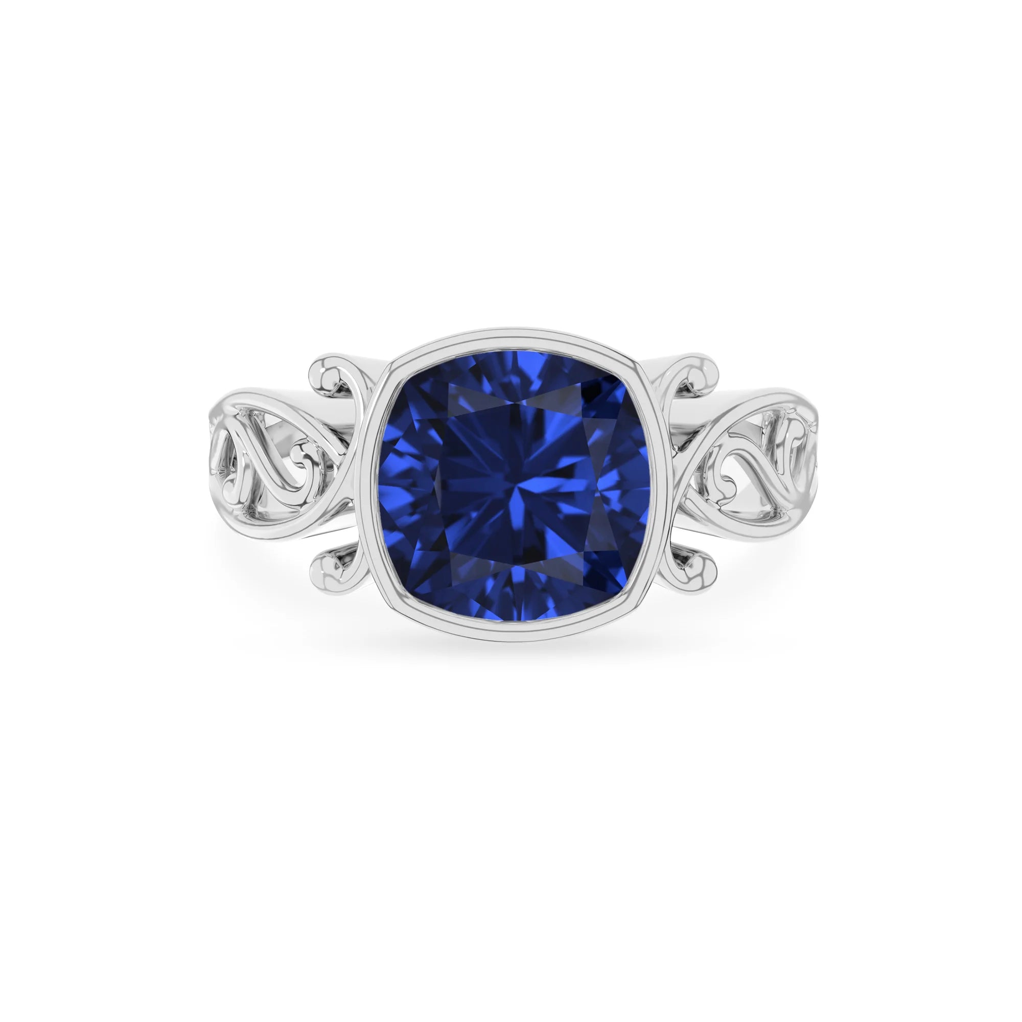 lab grown blue-sapphire cushion solitaire rings in platinum 
