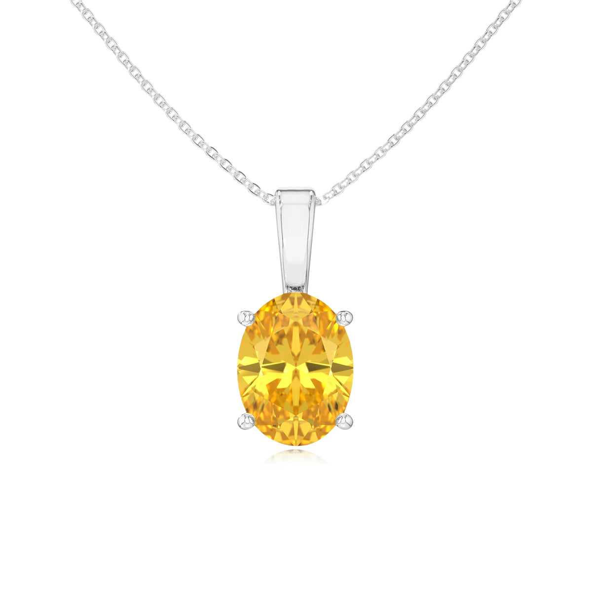 lab grown yellow-sapphire oval solitaire necklaces in sterling silver 