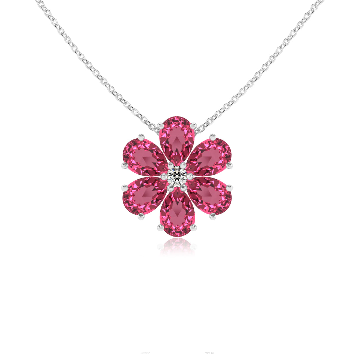 lab grown pink-tourmaline pear solitaire necklaces in white gold 