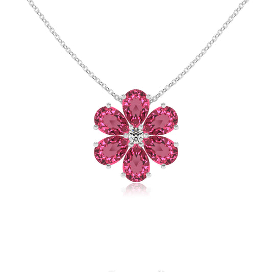 lab grown pink-tourmaline pear solitaire necklaces in white gold 