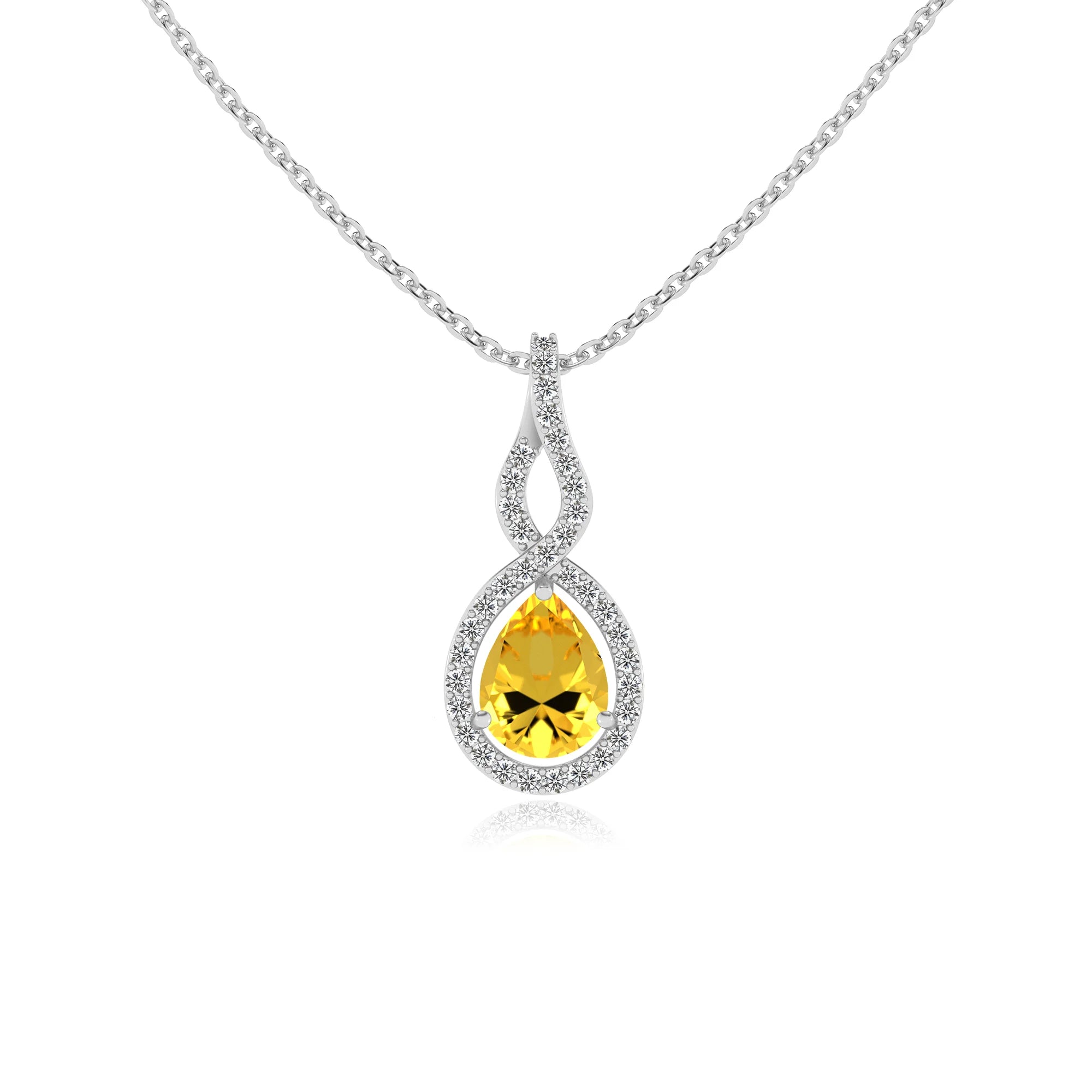 lab grown yellow-sapphire pear necklaces in white gold 